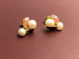 Ohrstecker mit Perlen und Emaille aus 18 Karat Gold Au 750