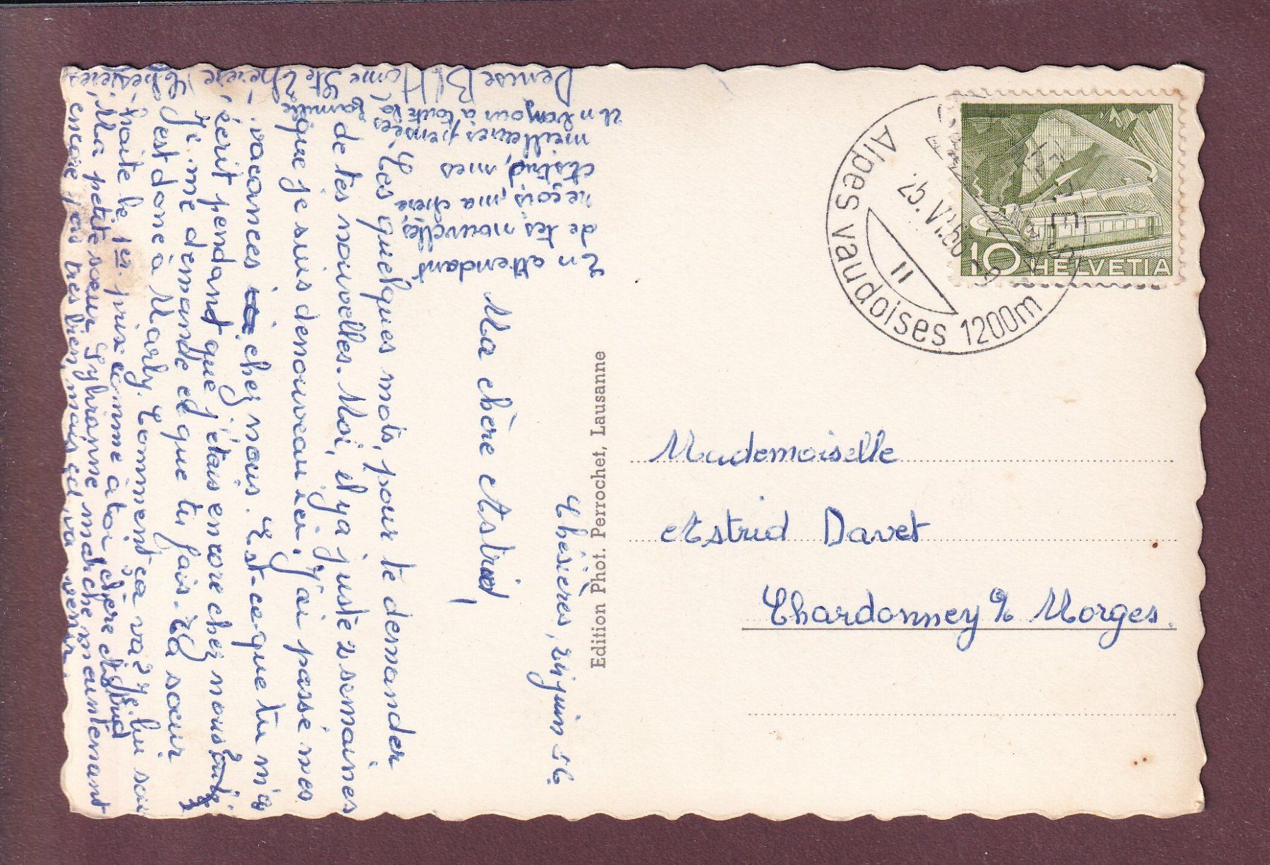 Cartoline postali: VILLARS-CHESIERES - 1956 – Usato da Pully venduto da nicecards 1
