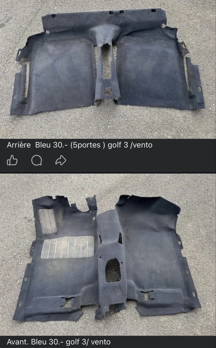 Volkswagen Tutti pezzi di ricambio auto: Moquettes bleu VW golf 3 /VW vento  – Usato da Muraz (Collombey) venduto da Wolfdog1978
