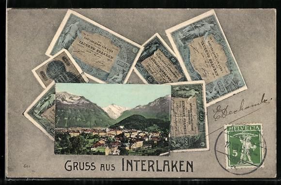 Cartoline postali: Interlaken, Schweizer Geldscheine, Blick – Usato da Berlin venduto da bartko-reher