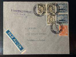 Attraktiver Luftpost Brief 1947 von Brüssel nach Chicago
