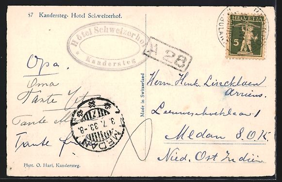 Cartoline postali: Kandersteg, Blick auf das Hotel Schweize – Usato da Berlin venduto da bartko-reher 1