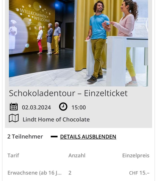 2 ticket erwachsene gutschein schokolade Museum lindt 2.3 Kaufen auf