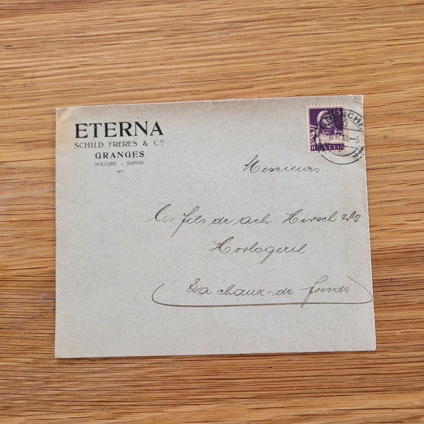 Tutti i francobolli: Brief Lettre Eterna Grange Schild Frères 1918 – Usato da Biel/Bienne venduto da Destockweb
