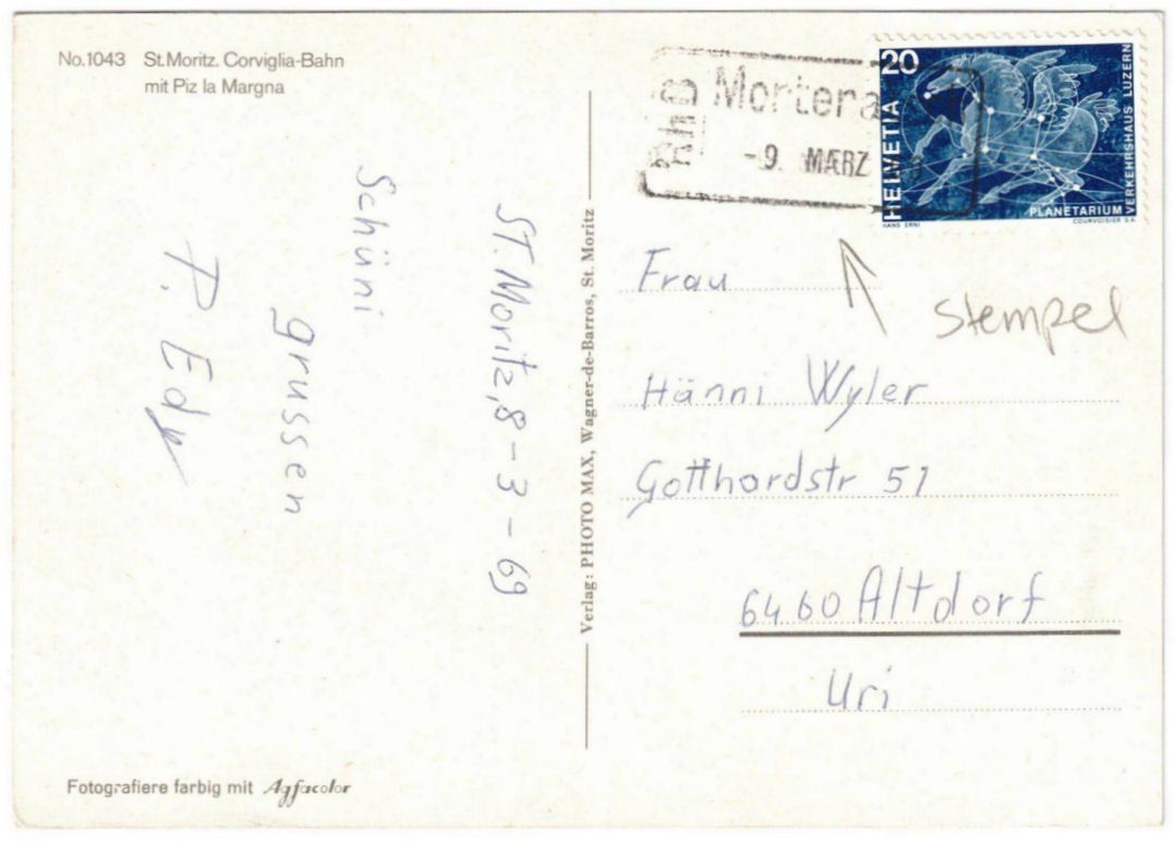 Cartoline postali: St. Moritz - Standseilbahn Corviglia – Usato da Binningen venduto da Mountainrider 1