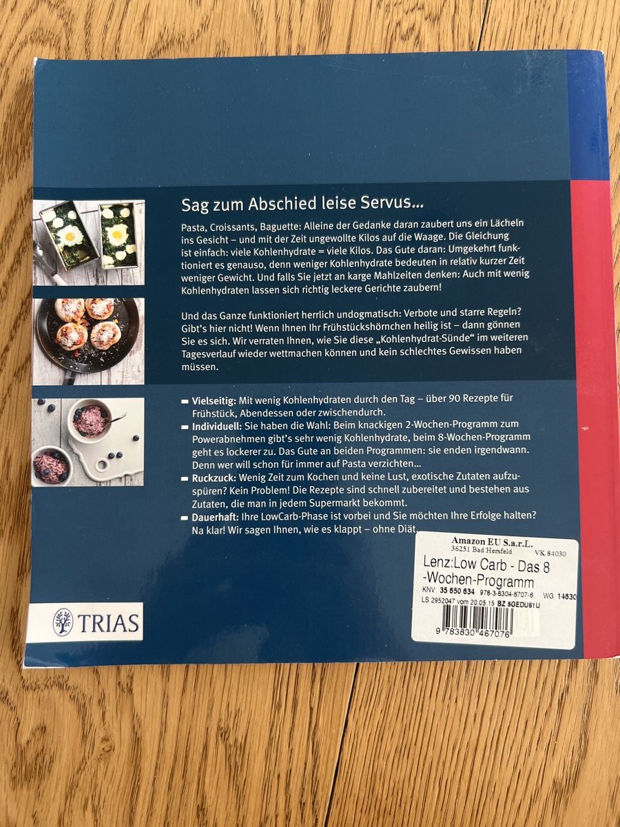 Libri: Low Carb Kochbuch - Das 8 Wochen Programm - Top Zustand! – Usato da Toffen venduto da ann_l58m 1