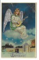 Gesegnete Weihnachten - Engel - Mandoline - Präge-Litho 1917