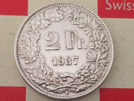 2 Franken 1937 vz+, selten nur 0,25 Mio!
