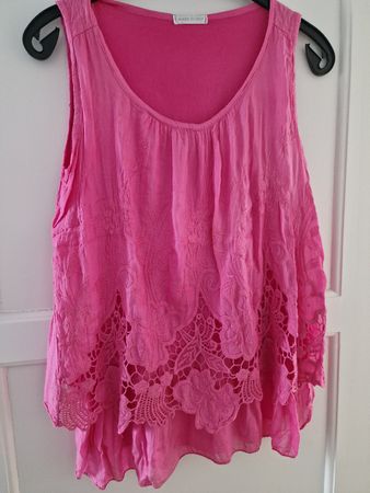 Pinkes Sommer Top mit Spitze, Made in Italy, Gr. L