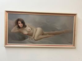 Ölgemälde auf Leinen Aktbild einer jungen Frau signiert