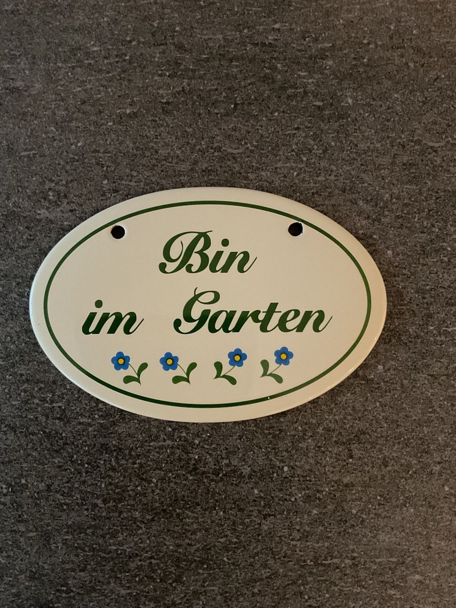 Insegne: Schild "Bin im Garten" mit Blumenmuster – Usato da Jegenstorf venduto da BAVARIA4CH