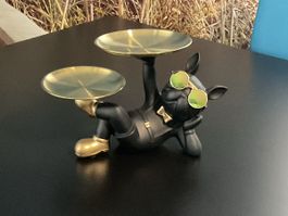 Coole Deko Bulldogge mit Ablage schwarz/gold NEU
