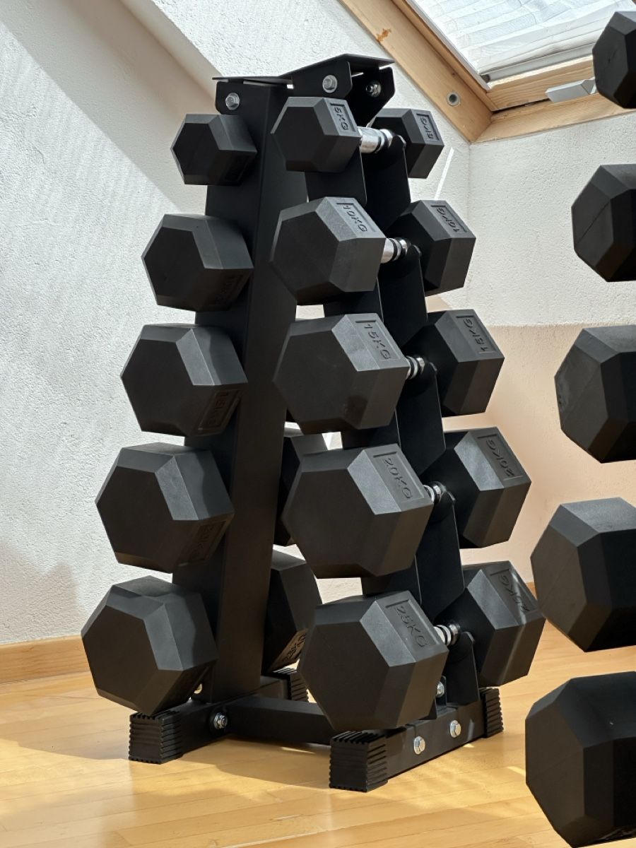 Hanteln & Gewichte: 5 - 25kg Pro Set - Rubber Hex Hanteln Dumbbells with Rack – Neu und originalverpackt aus Wollerau von IRONOX 3