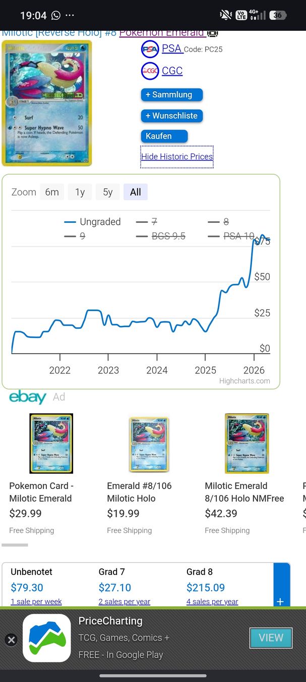 Pokémon Sammelbilder & Trading cards: Milotic Emerald reverse Holo DE – Gebraucht aus Sissach von Akimbaro 2