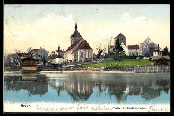 Cartoline postali: AK Arbon, Kirche und Seeufer – Usato da Berlin venduto da bartko-reher
