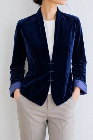 Elegante und hochwertige Samt-Jacke Navy-blau 1A