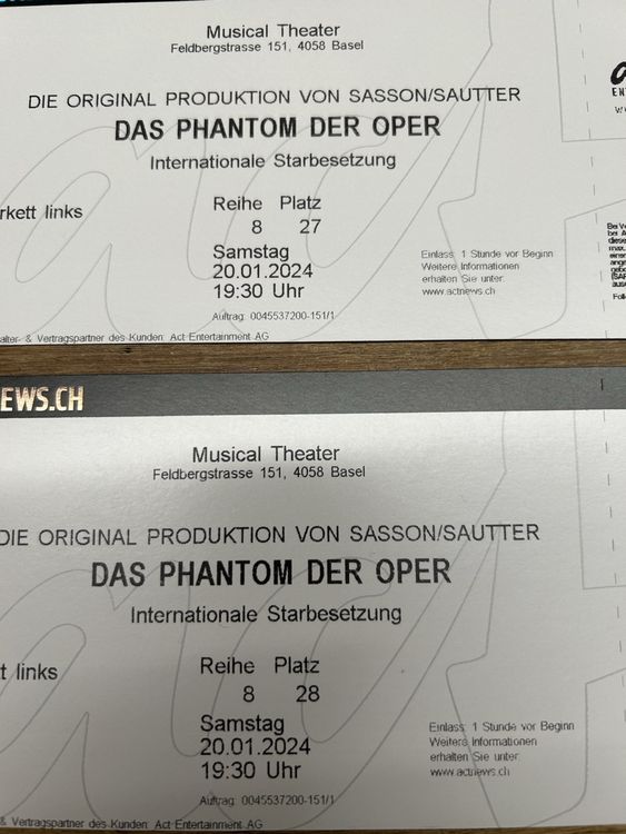 Das Phantom der Oper / Musical Theater Basel/20.01.24/ 1 Kat (Neu ...
