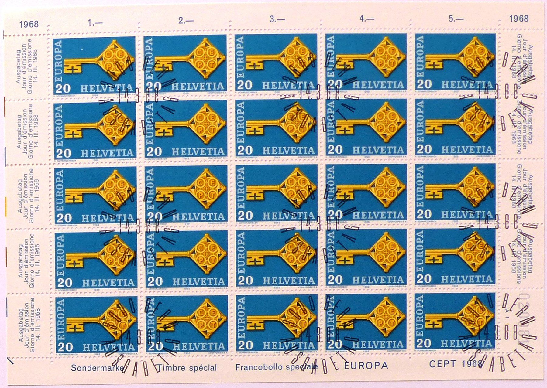 Tutti i francobolli: Werbemarken I, Europa 1968 Bogen Ersttagsstempel – Usato da Jona venduto da LWF01 1