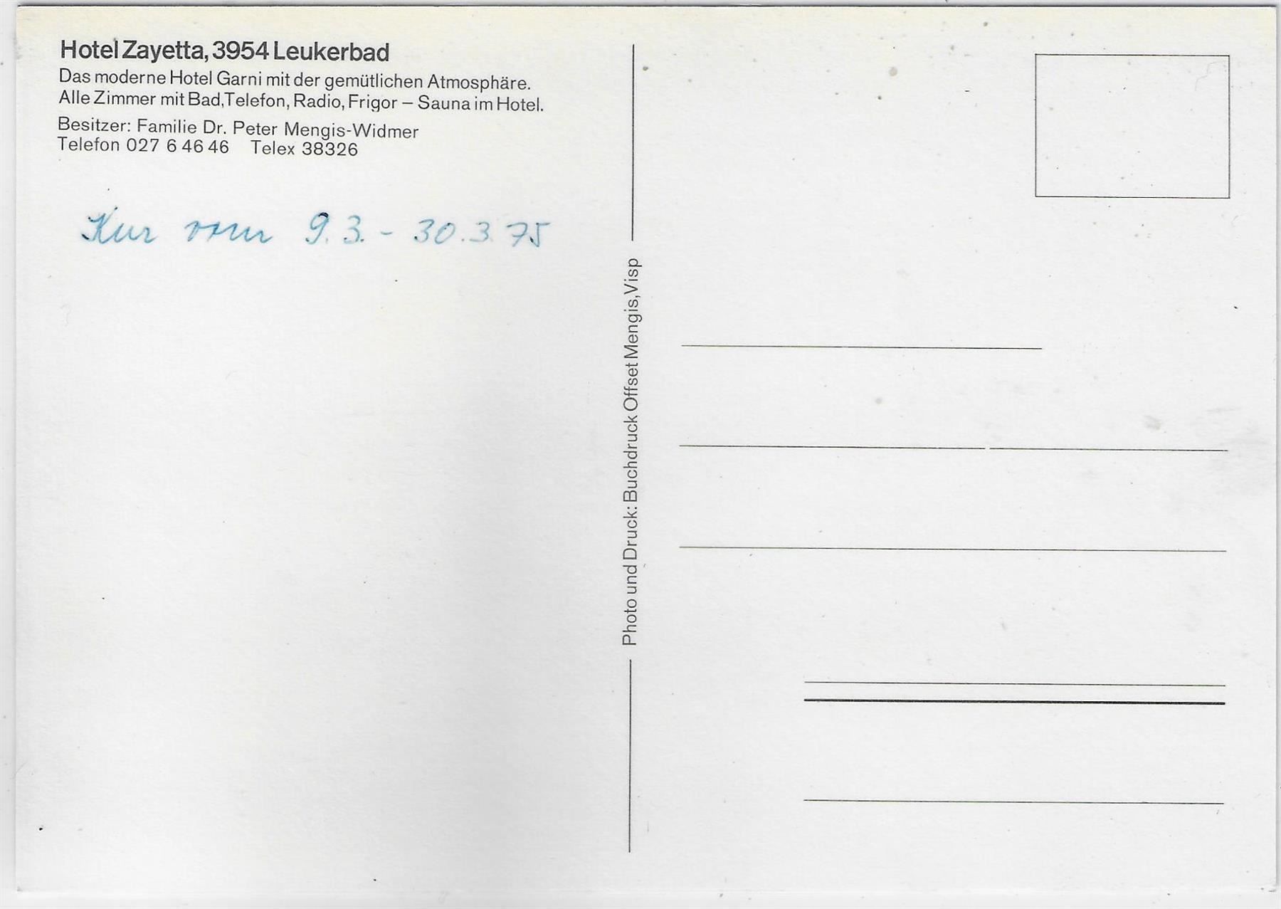 Cartoline postali: Hotel Zayetta - Leukerbad – Usato da Ettingen venduto da Kartenplanet 1