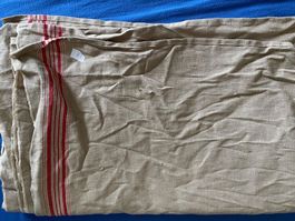 Antikes Rolltuch Leinen Mangeltuch Stoff rot 220 x 89 cm 28