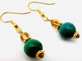Achat u. Kristall Ohrringe neu Handmade vergoldet Grün Gold