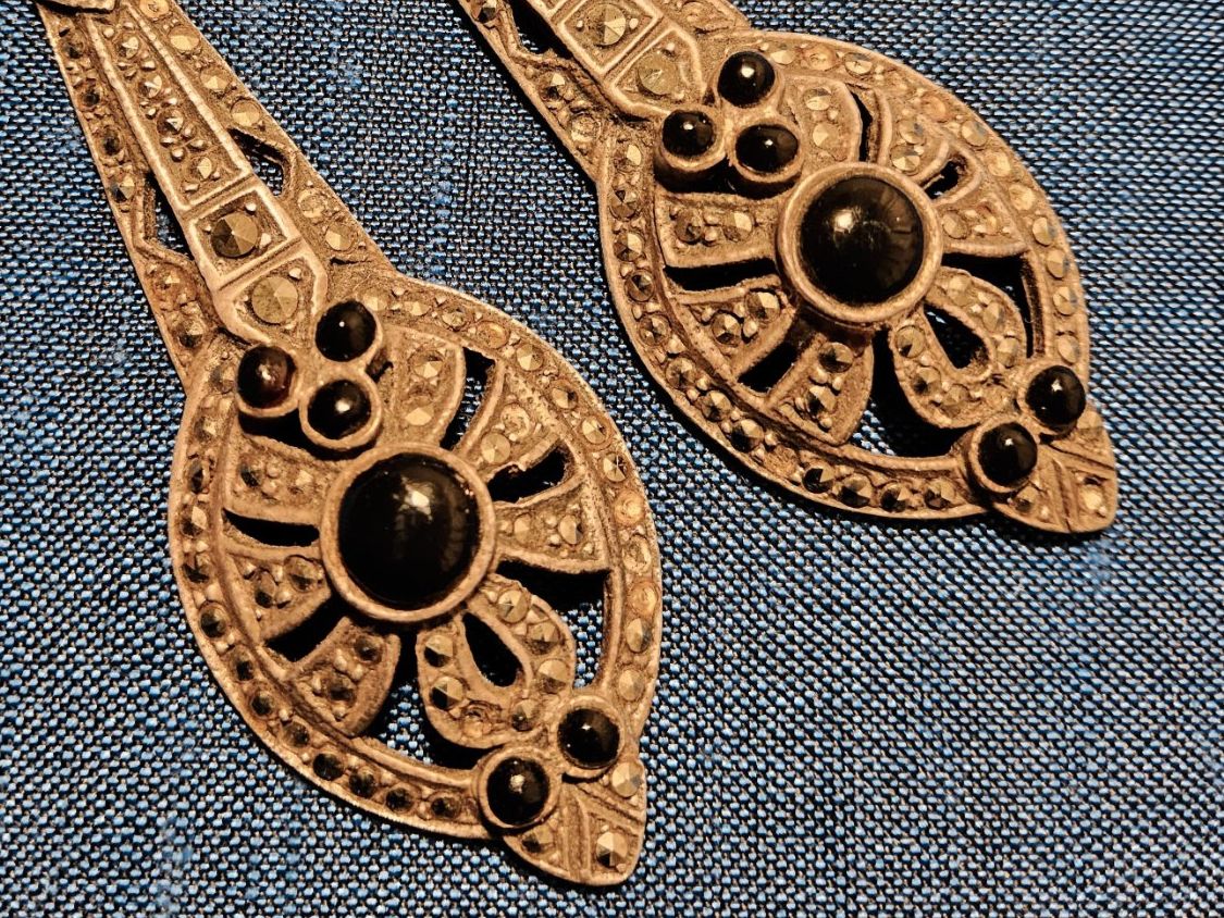 Onyx Orecchini pendenti & Orecchini a lobo: Antike Sterling Silber Markasiten Onyx Ohrhänger – Usato da Zürich venduto da sanwit 7