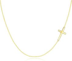 14 Karat 585 Gold Echtgold-Kette Mit Seitlichem Kreuz