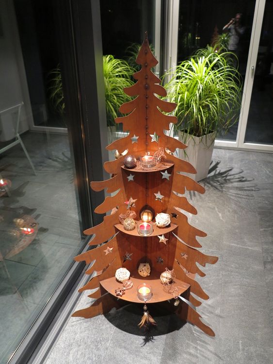 Metall Weihnachtsbaum 3seitig mit Ablage Edelrost Kaufen auf Ricardo