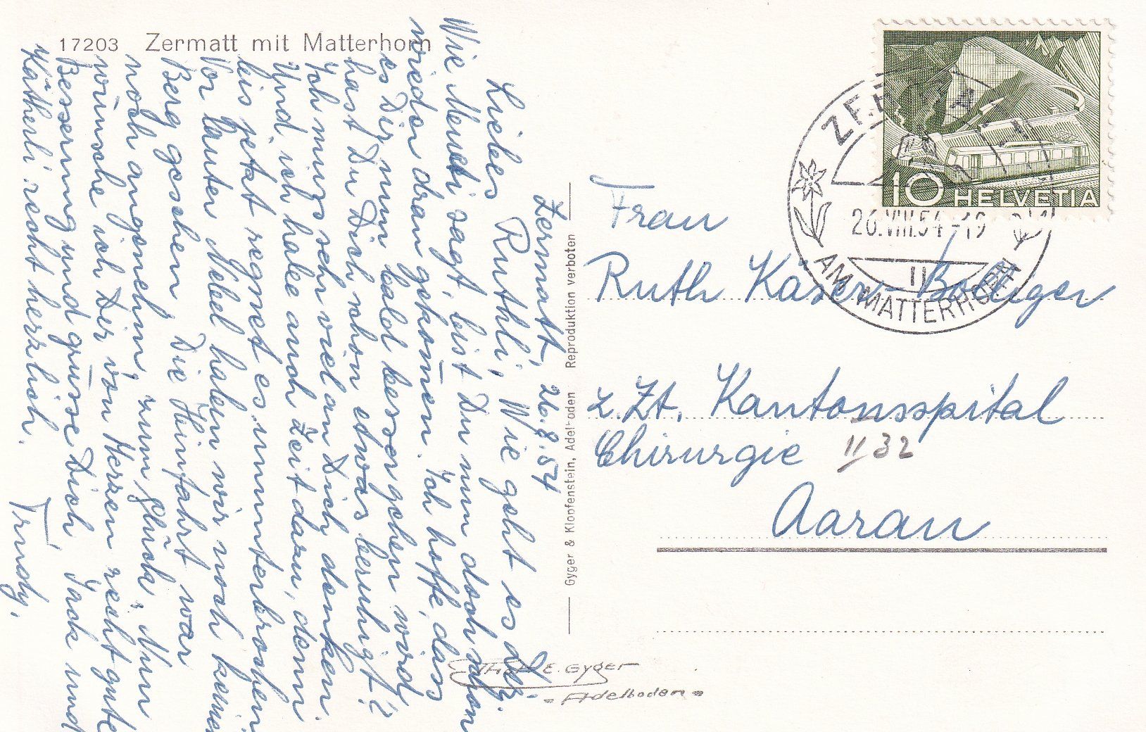 Cartoline postali: Zermatt mit Matterhorn /bo – Usato da Hombrechtikon venduto da Rudolf07 1
