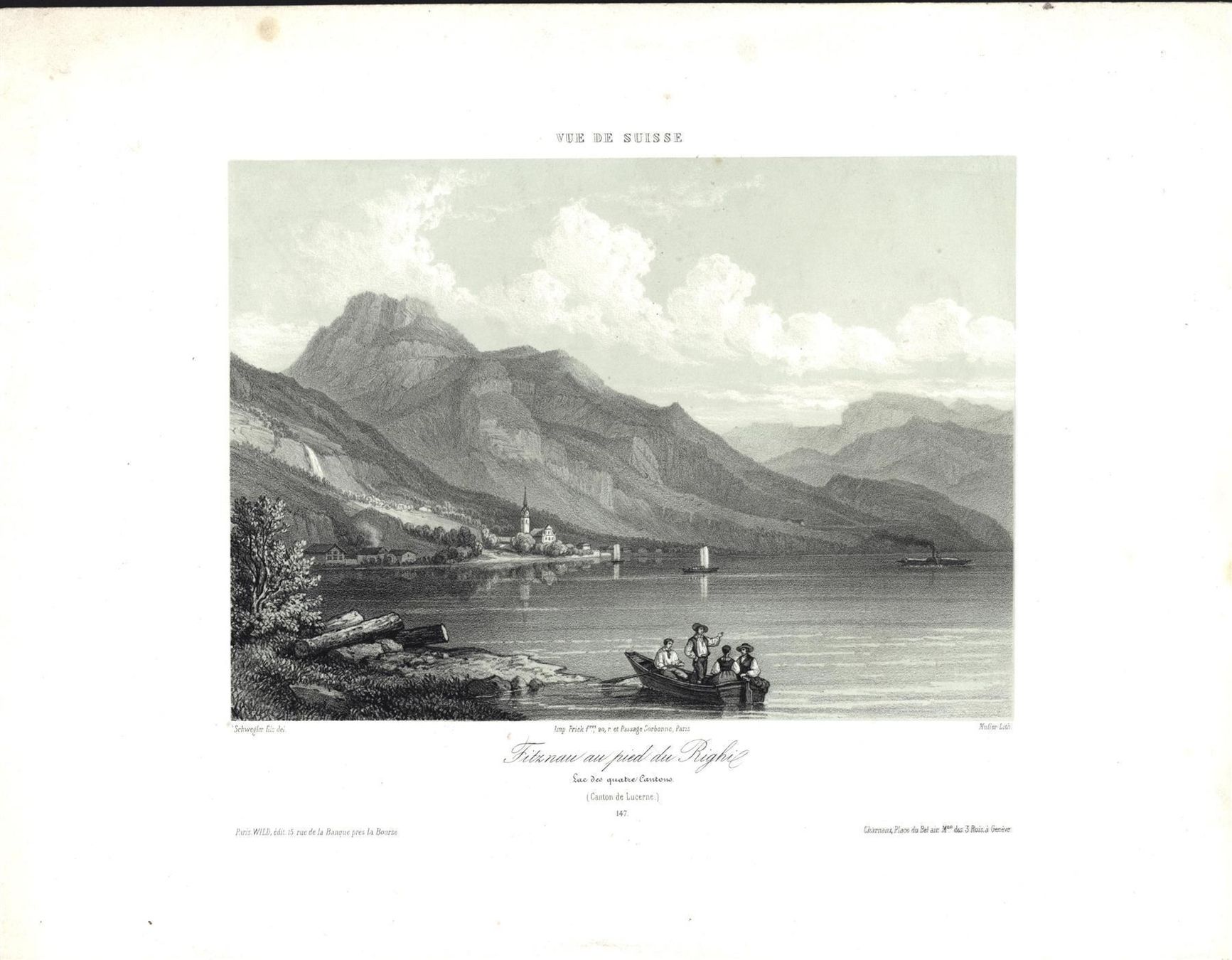 Incisioni: Vitznau  Tonlithographie von Muller selten – Usato da Rafz venduto da Helvet32