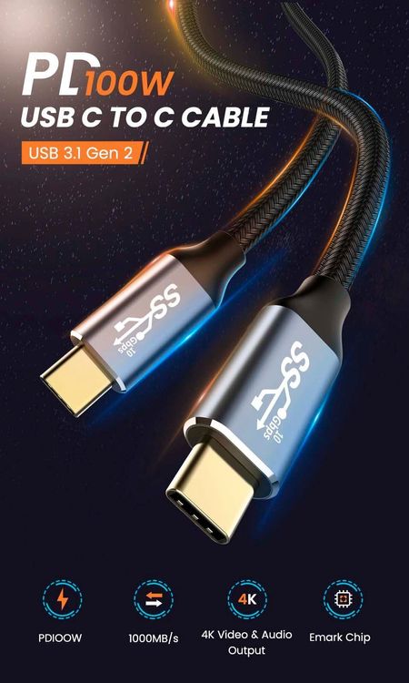 Usb C 3 1 Gen2 10gbps Kabel 2m 100w Neu Acheter Sur Ricardo