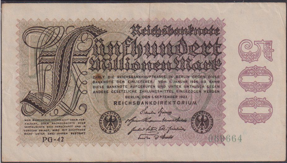 Banconote: Reichbanknote 1923: 500 Millionen Mark – Usato da Eschlikon TG venduto da PhilCon