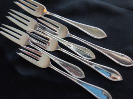 * 6 X FOURCHETTES A GATEAU JEZLER RUBAN FEUILLE ARGENT 800