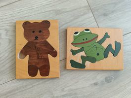 Holzpuzzle Bär und Frosch, von Hand gefertigt