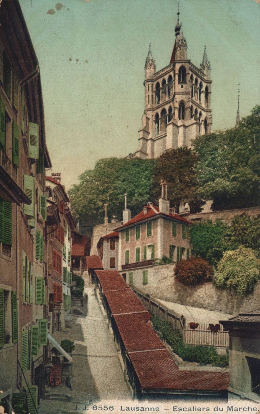 Cartoline postali: Alte Ansichtskarte Lausanne, Escaliers du Marché, 1908 – Usato da Luzern venduto da Kartenansicht