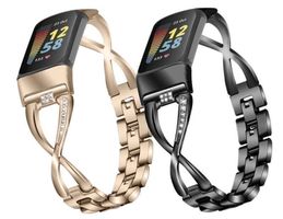 Armband Bracelet Edelstahl Strass für Fitbit Charge 5 / 6