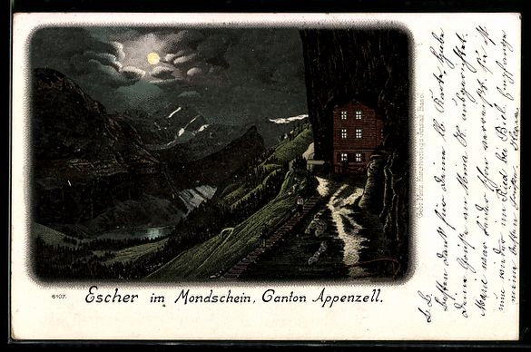 Cartes postales: Lithographie Aescher /Appenzell, Panorama – D'occasion à Berlin par bartko-reher