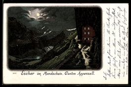 Lithographie Aescher /Appenzell, Panorama