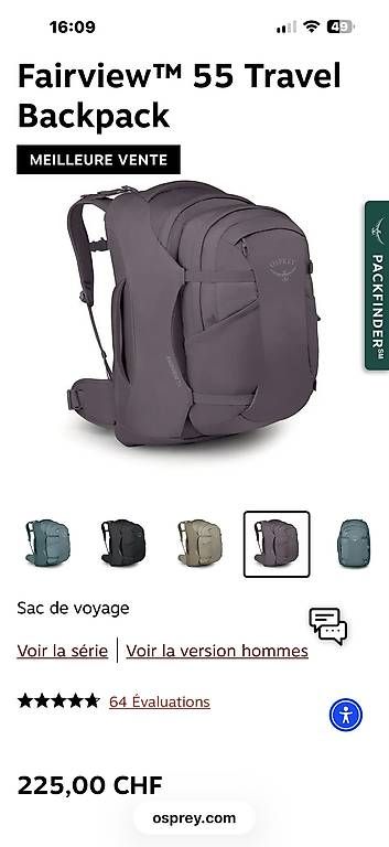 Sacs à dos: Sac Osprey fairview 55 L – D'occasion à Arvillard (Salins) par Taniguchi