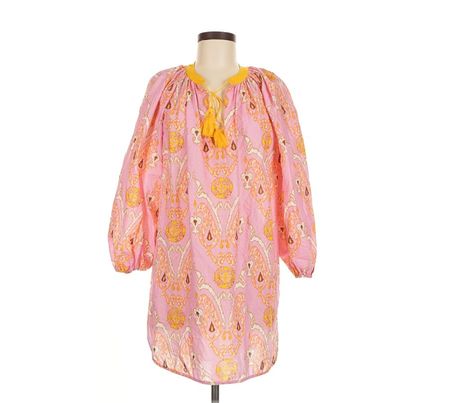 Jim Thompson 3/4 cotton tassel tunic blouse top pink OS