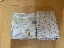 2 Spucktücher Mulltücher Baby Kinder Motiv Geister und Tiere