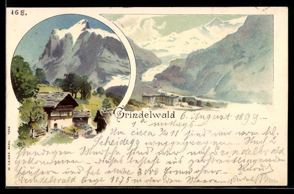 Cartoline postali: Litho Grindelwald, Bergpanorama mit Hote – Usato da Berlin venduto da bartko-reher