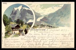 Litho Grindelwald, Bergpanorama mit Hote