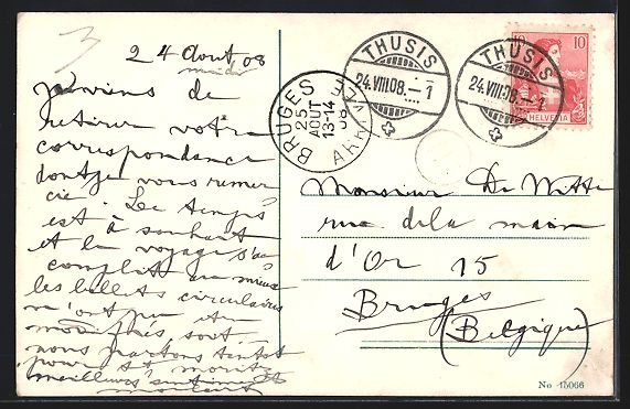 Cartoline postali: AK Thusis, Blick zum Posthotel, 1908 – Usato da Berlin venduto da bartko-reher 1