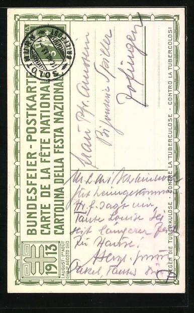Ansichtskarten: Schweizer Bundesfeier 1913, Bauerpaar au – Gebraucht aus Berlin von bartko-reher 1