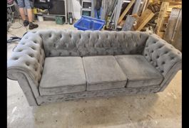 Graues Samt Sofa /Canapé, 3-Sitzer - Vintage Look!