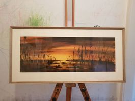 Vintage Kunstdruck – Stimmungsvolle Sumpflandschaft