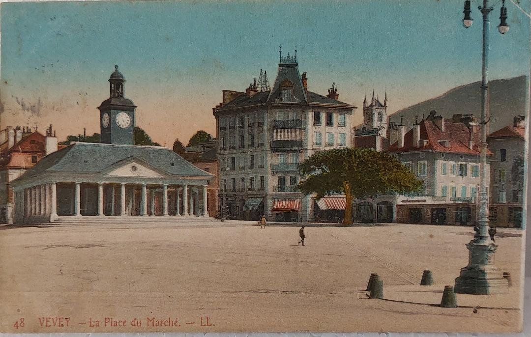Ansichtskarten: VEVEY - La Place du Marché - 1918 – Gebraucht aus Delémont von Domdom1