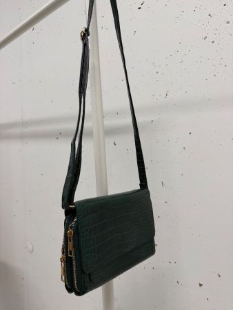 Handtasche dunkelgrün Kroko-Optik guter Zustand