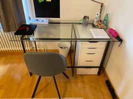 Large Glass Desk Set with Drawer & Chair (Glasschreibtisch)